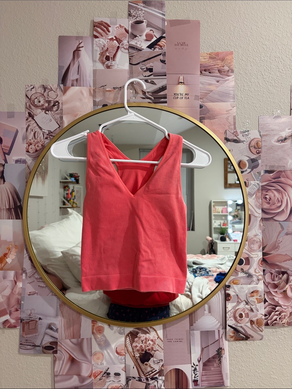 Target Coral Ribbed V-Neck Crop Tank Top